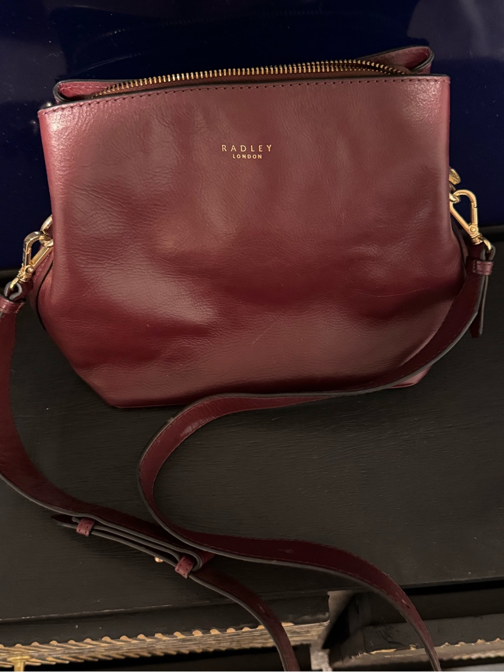 RADLEY LONDON Wine Leather Crossbody Bag with Gold Hardware